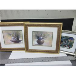 3 Pictures / 2 15 x 13 & 1 12 x 10" / NOTE: 1 gold framed one glass is cracked