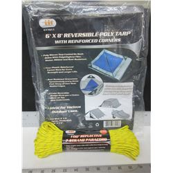 New 6ft x 8ft Poly Tarp and 100ft Paracord 7 strand 550lb / great for camping