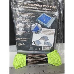 New 8ft x 10ft Poly Tarp with 100ft Paracord 7 strand 550lb / excellent for tents