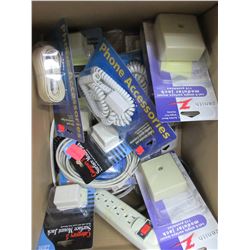 Box full of Assorted Phone Accessories cords , jacks , cables etc.