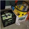 Image 1 : BOX OF CAMPING RELATED ITEMS AND SUPPLIES IN POOL FLOATING GLOBES