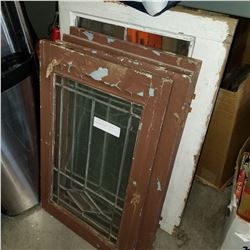 LOT OF LEADED GLASS CABINET DOORS AND WINDOW