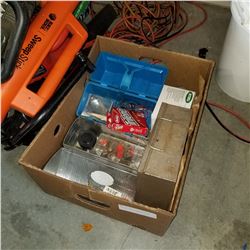 BOX OF VINTAGE LUNCH PAILS W/ FISHING TACKLE/FISHING GEAR