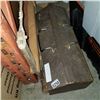 Image 3 : ANTIQUE WOOD BOW SAW AND BLACK ANTIQUE METAL TOOL BOX