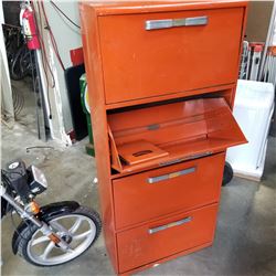 ORANGE METAL 4 DRAWER SHELF