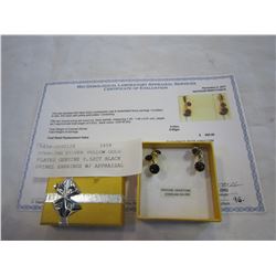 STERLING SILVER YELLOW GOLD PLATED GENUINE 0.52CT BLACK SPINEL EARRINGS W/ APPRAISAL $600