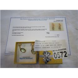 STERLING SILVER YELLOW GOLD PLATED 15 x 10MM GENUINE GREEN AMETHYST EARRINGS 10.07CTS W/ APPRAISAL $