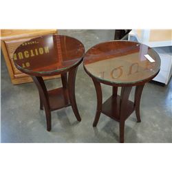 2 MAHOGANY END TABLES W/ GLASS
