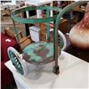 Image 3 : ANTIQUE GREEN 2 WHEELED PLANT STAND