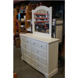 WHITE DRESSER W/ 8 DRAWERS AND MIRROR