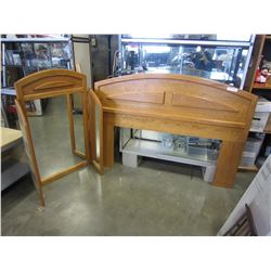WOOD OAK MIRROR W/ 2 NIGHTSTANDS AND HEADBOAD