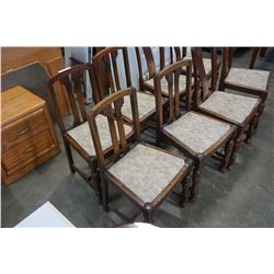 4 WOODEN DINING CHAIRS W/ TAPESTRY CUSHIONS