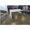 Image 1 : ASHLEY FLOOR MODEL WHITE AND GLASS MODERN DESK, WITH WOODEN CHAIR, RETAIL $699