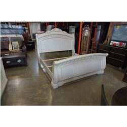 ASHLEY FLOOR MODEL KINGSIZE WHITE CARVED SLEIGH BEDFRAME, RETAIL $3299