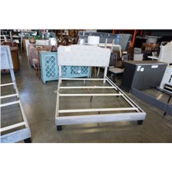 ASHLEY FLOOR MODEL GREY FABRIC QUEENSIZE PLATFORM BEDFRAME, RETAIL $639