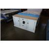 Image 1 : ASHLEY FLOOR MODEL WHITE SERVING CABINET WITH NATURAL WOIOD TOP, AND POWER/USB OUTLETS, RETAIL $1899