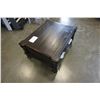 Image 8 : ASHLEY FLOOR MODEL DARK RUSTIC WOOD COFFEE TABLE, WITH STORAGE DRAWER AND PULL OUT TRAY, RETAIL $144