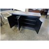Image 4 : ASHLEY FLOOR MODEL NATURAL WOOD TOP FARMHOUSE SERVING CABINET, WITH 3 DOORS, RETAIL $1899