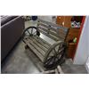 Image 1 : LARGE WOODEN WAGON WHEEL GARDEN BENCH - NEEDS SOME REPAIR
