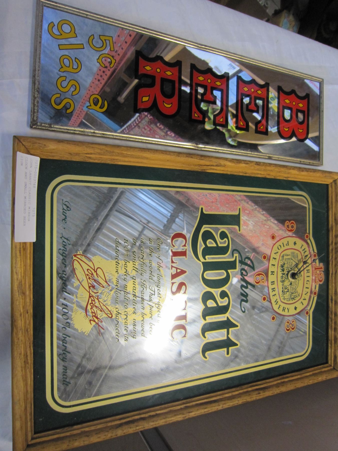 JOHN LABATT CLASSIC MIRROR CLOCK AND SMALL MIRROED BEER SIGN