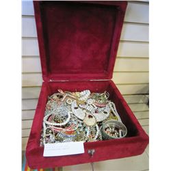 LARGE RED VELVET CASE W/SOUTHEASTERN JEWELRY