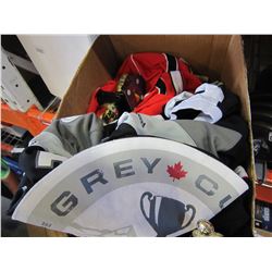 BOX OF HOCKEY TROPHIES AND JERSEYS