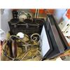 Image 2 : BOX OF METAL COLLECTIBLES, DOLPHIN CLOCK, BALD EAGLE, COIN BANK, AND MORE