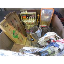 BOX OF GOLDEN JACKPOT MACHINE BASKETBALL GAME AND COLLECTOR MUGS