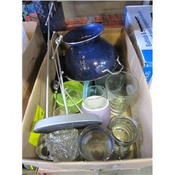 BOX AND TOTE OF CRYSTAL AND OLYMPIC GLASS CUPS W/ DECORATIVE BOXES