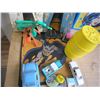 Image 2 : ESTATE LOT OF WOOD "M" WALL DECOR W/ BATMAN TIN SIGN & KIDS TOYS