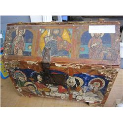 ANTIQUE WOODEN RELIGIOUS BOX W/ CDS INSIDE