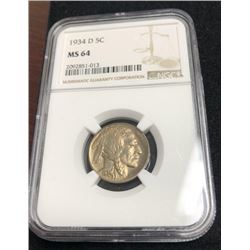 1934 D MS 64 NGC Buffalo Nickel