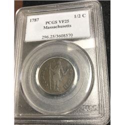 1787 MA. VF 25 PCGS 1/2 Cent Rarity