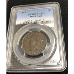 1819 Small Date 1 cent - AU 53 PCGS