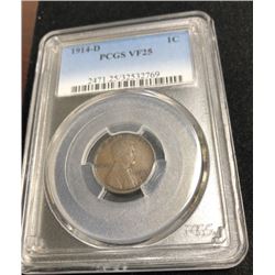 1914 D VF 25 PCGS Lincoln Wheat Cent