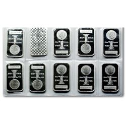 (10) 1 oz Silver Morgan Design Silver Bars