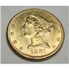 Image 1 : 1881 P $5 FIVE Gold Liberty Half Eagle