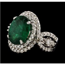 4.54 ctw Emerald and Diamond Ring - 14KT White Gold