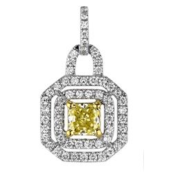 18k Two Tone Gold 0.98CTW Diamond Pendant, (VS1 /VS1-SI1/Nat-yel/G-H)