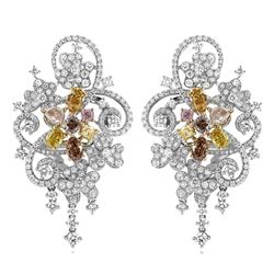 18k Three Tone Gold 5.63CTW Multicolor Dia, Pink Diamond and Diamond Earrings, (