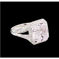 9.61 ctw Kunzite and Diamond Ring - 18KT White Gold