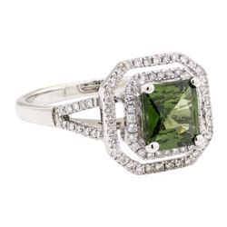 2.42 ctw Green Zircon And Diamond Ring - 18KT White Gold