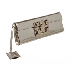 Gucci Metallic Silver Leather Evening Clutch Bag