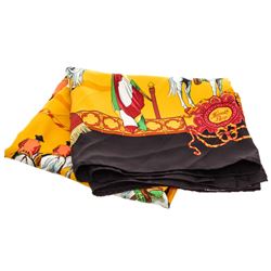 Hermes Yellow Multicolor Real Escuela Andaluza Hubert de Watrigant Silk Scarf 90