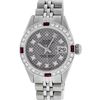 Image 2 : Rolex Ladies Stainless Steel Slate Grey Stamp Diamond & Ruby Datejust Wristwatch