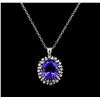 Image 2 : GIA Cert 15.02 ctw Tanzanite and Diamond Pendant With Chain - 14KT White Gold