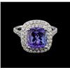 Image 2 : 4.12 ctw Tanzanite and Diamond Pendant With Chain - 14KT White Gold