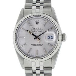 Rolex Mens Stainless Steel 36MM Silver Index Datejust Wristwatch