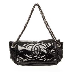 Chanel Black Patent Leather CC Accordion Flap Bag