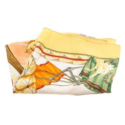 Hermes Yellow Multicolor Vive le Vent Laurence Thioune Silk Scarf 90